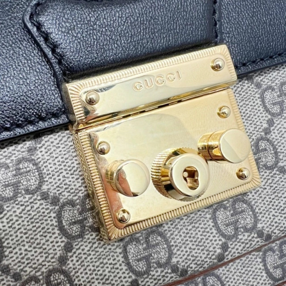 GUCCI GG Supreme Padlock Shoulder Bag Leather Brown Black - Picture 7 of 10